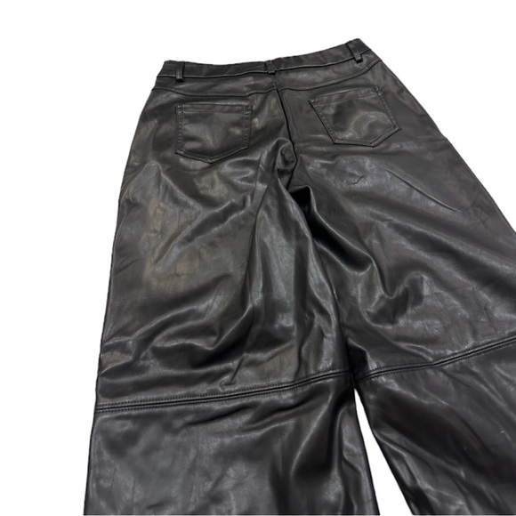 MakeMeChic Women's Faux Leather Pants Straight Wide Leg Leather Pants Black - Picture 6 of 8